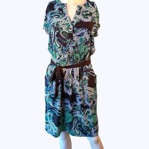 Tommy Hilfiger Navy/Green/White Print Dress with Pockets Size Medium